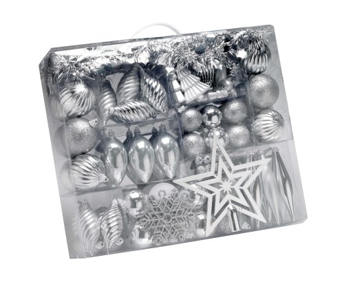 GKI Bethlehem Lighting Trim-A-Tree Pack 100-Piece Shatterproof Ornament Set - Silver