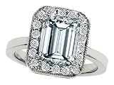 3.50 cttw 925 Sterling Silver genuine emerald cut aquamarine ring