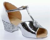 113C Liliana Girls' Sandal with a 1.5 Cuban Heel in Silver & Glitter (sizes Girls' 1 - Women's 8)