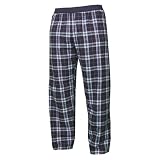 Navy Blue and Light Blue tartan plaid check flannel cotton pants for lounging, sleep, sports. Unisex relaxed fit, available in 3 Youth sizes, exposed elastic waist