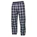 Navy Blue and Light Blue tartan plaid check flannel cotton pants for lounging, sleep, sports. Unisex relaxed fit, exposed elastic waist