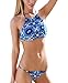 Creabygirls Womens Cute Floral Halter Top and Bottom Bikini Set(US4) Blue