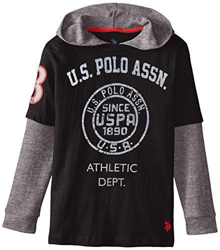 U.S. Polo Assn. Big Boys' Hoodie Hang Down, Black, 10/12
