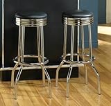 Set Of 2 Retro Style Chrome Plated Bar Stools By Coaster Furniture