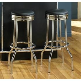 Click here to buy Set Of 2 Retro Style Chrome Plated Bar Stools By Coaster Furniture by Coaster Home Furnishings.