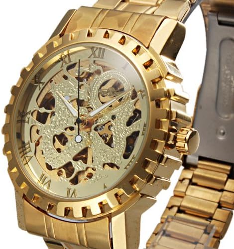 Metro Shop Golden Hollow Steel Business Men Winner Automatic Mechanical Wrist Watch