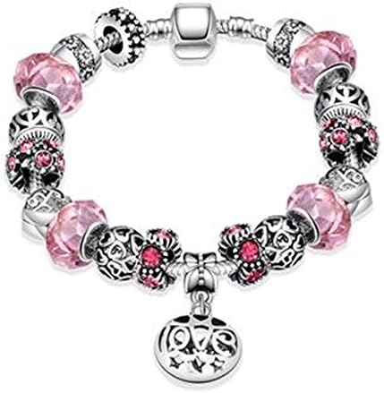 Aliliya Jewelry Signature Pave Clasp Authentic DIY Pandora Exquisite High-End Crystal Bracelet - Wild Love Retro Personality Carved (pink, 20CM)