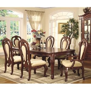 7pc Formal Dining Table and Chairs Set Cherry Brown Finish by Coaster