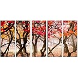Autumn forest print on canvas, forest wall art, framed and ready to hang, forest painting, tree paintings on canvas, 5 panel canvas print