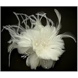 Acosta - White Corsage Flower - Feather Hair Clip / Fascinator / Brooch