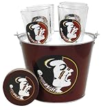 NCAA Satin Etch Bucket and 4 Glass Gift Set