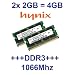 Dual Channel Kit: 2 x 2 GB = 4GB HYNIX 204 pin DDR3-1066 SODIMM (1066Mhz, PC2-8500, CL7) 128Mx8x16 double side, 2 x HMT125S6AFP8C-G7 f�r DDR3-NOTEBOOKs, MacBook, MacBook Pro, iMac, mac mini (2009 Versionen)