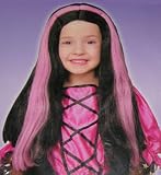 Totally Ghoul - Halloween Neon Pink and Black Color Streaked Witch Wig