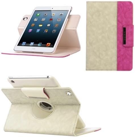 360 Degree Swivel Rotating PU Leather Case Smart Cover Swivel Stand For iPad Mini 7.9 Inch-Beige and Rose
