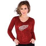 NHL Touch by Alyssa Milano Detroit Red Wings Ladies Burnout Thermal V-neck Long Sleeve Premium T-Shirt - Red (Large)