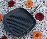 Grillpfanne Gusseisen Pfanne eckig 28 x 28 cm Edelstahlgriff Carl Victor