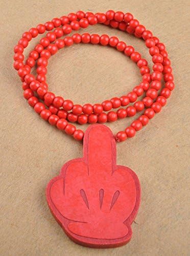 Mygoodie Fashion Jewelry Wood Hip Hop Wooden Beads Middle Finger Pendant Necklace