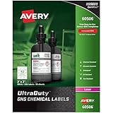 Avery UltraDuty GHS Chemical Labels for Laser Printers, Waterproof, UV Resistant, 2" x 2", 600 Pack (60506)