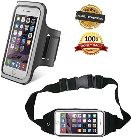Running Belt Waist Pack+Armband, Dotopwhj Waterproof Outdoor Flexible Sport Running Waist Belt Bag with Clear Touchscreen for 5.5"