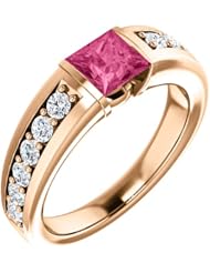 10K Rose Gold 5.00x5.00mm Princess Cut Pink Tourmaline and Diamond Ring -- LIFETIME WARRANTY