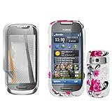 iNcido Brand Nokia C7-00/Astound Combo Red Flower on White Protective Case  ....