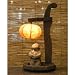 Mulberry Rice Paper Ball Handmade Rustic Retro Design Art Shade Yellow Round Globe Lantern Brown Asian Oriental Classic Decorative Accent Chic Modern Bedside Table Lamp