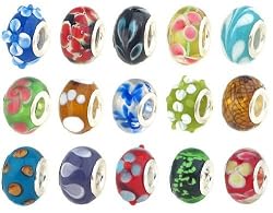 100pc Lot Silver Lampwork Murano Glass European Mix Beads - Compatible with Pandora, Chamilia, Troll, Biagi