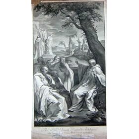 Large Antique Print Holy Men Bible Garden Trees Heaven
