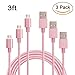 Micro USB Cable, Gkeeny Cords 3 Pack (3FT 3FT 6FT) Nylon Braided USB 2.0 High Speed USB to Micro USB Charging Cables for Android, Samsung, LG, HTC, Motorola, Nokia, and More (Pink)