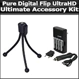 Ultimate Accessory Kit For Pure Digital Flip UltraHD Camcorder 3rd Generation U260BL, U260W, U260MG Includes Mini Tripod + Four 3100 mah AA Battries W/ Ac/Dc Rapid Charger 110/220