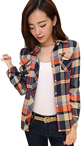 TLZC Women's Casual Plaid Shirts US Size XS Dark Blue