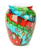 100% Handcraft Murano Glass Art Handmade Glass 3 Color Art Vase w/ Murrine Spots