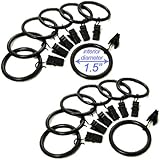 Set of 14 Decorative Drapery Curtain Clip Rings, 1.5" Interior Diameter, Black Premium Iron Metal Material by Fasthomegoods