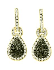 1.80 Carat (ctw) 10k Yellow Gold Round White & Black Diamond Ladies Fashion Dangling Earrings