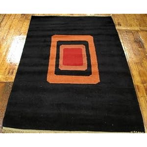 4'0 x 6'0 Black Hand Knotted Wool Gabbeh Rug