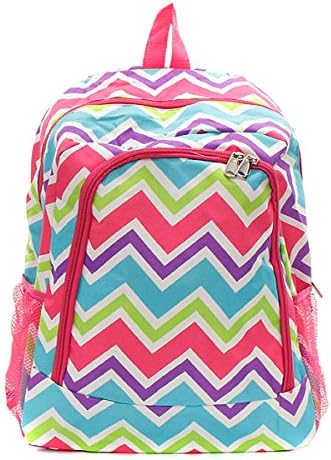 Chevron Backpack School Book Bag Purple Pink Blue White Green