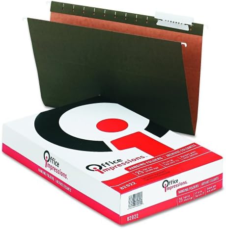 Office Impressions Hanging File Folders, 1/3 Tab, 11 Point Stock, Legal Size (8.5 x 14), Standard Green, 25 Per Box (82022)