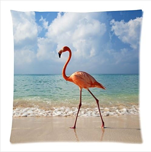 Personalized beautiful pink Flamingos pattern soft Satin bolster case pillowcase,Zipper pillow cases 18"(W)x18"(L)twin sides