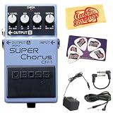 Boss CH-1 Super Chorus Guitar Effects Pedal Bundle with AC Adapter, 10-Foot Instrument Cable, Patch Cable, Pick Card, and Polishing Cloth