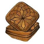 Le Souk Ceramique 8-Inch Set of 4 Square Pasta/Salad Bowls, Honey Design