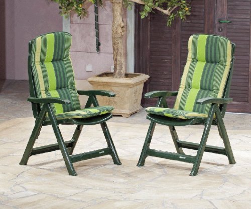 MARINA KOMFORT garden set, green 2-piece folding chair set + 2 green stripes cushions top Garden Furniture product MARINA KOMFORT garden set, green 2-piece folding chair set + 2 green stripes cushions picture