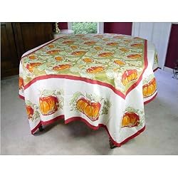 90 by 90 inches Pumpkins Beautiful Block Print Oranges and Yellows Tablecloth