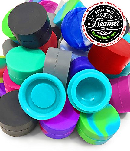 25 Beamer Ultra Premium Non-stick, Heat Resistant, Reusable, Cylindrical 7mL Silicone Jars + Limited Edition Beamer Smoke Sticker. For Concentrates, Legal Oils, Wax/Sticky Material, Lip Balms, etc.