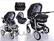 Clamaro 'CORAL 2018' Kinderwagen 3 in 1 Kombi System (24 Farben wählbar) mit Babywanne, Sport Buggy und Auto Babyschale Aufsatz (ISOFIX), Alu-Stahl Gestell mit Luftreifen und einstellbarer Fahwerk Federung, vorne mit 360° Schwenkrädern und hinten mit E