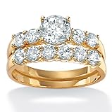 4.60 CT TW Round DiamonUltra™ Cubic Zirconia Wedding Ring Set in 18k Gold over Sterling Silver