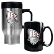 New Jersey Nets NBA Stainless Steel Travel Mug & Black Ceramic Mug Set - Primary Logo by Great American Products