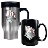 New Jersey Nets NBA Stainless Steel Travel Mug & Black Ceramic Mug Set - Primary Logo