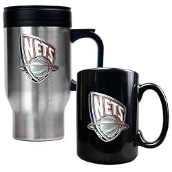 New Jersey Nets NBA Stainless Steel Travel Mug & Black Ceramic Mug Set - Primary Logo by Great American Products