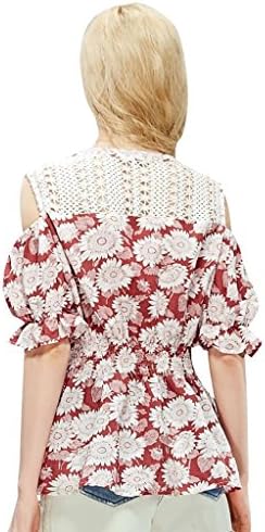 Elf Sack Womens' Summer Blouse Vintage Cutout Shoulder Floral Print XX-Large Size Red