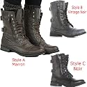Shoefashionista - Bottes Femme Militaire Noir Vintage Chaussures Plates Bottines Lacets Marron Taille 36-41